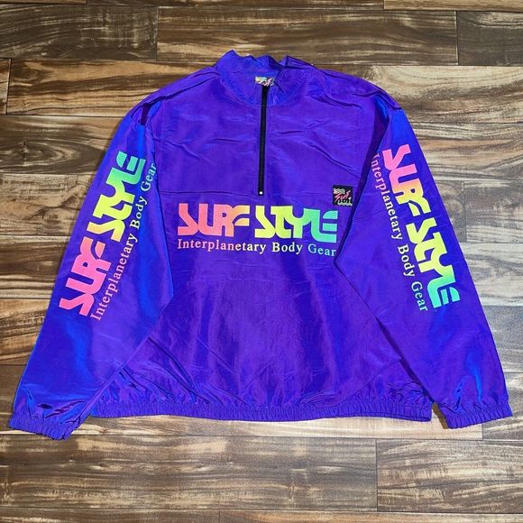 Vintage Surf Style USA Purple Iridescent One Size 1/4 Zip Windbreaker Jacket - Picture 1 of 15